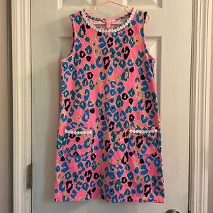 Girls Lilly Pulitzer leopard knit shift dress, size L (8-10)